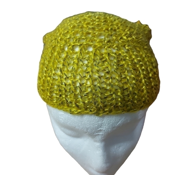 Cottagecore Hand Knit Yellow Grey Bandana Youth/Sm Adult - Picture 5 of 5